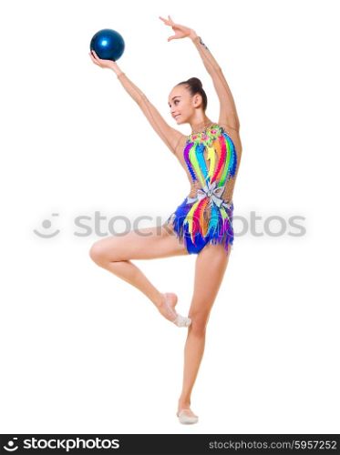 Girl engaged art gymnastics isolated
