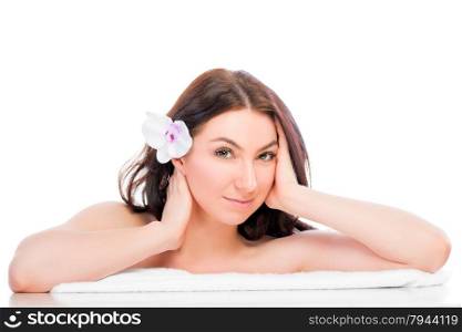 girl enjoying spa procedure Isolated on white background