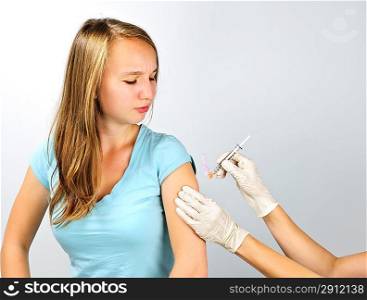 Girl getting flu shot