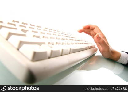 girl hands typing on keyboard macro close up