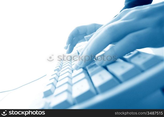 girl hands typing on keyboard macro close up