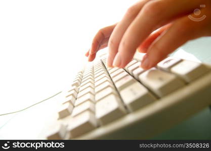 girl hands typing on keyboard macro close up