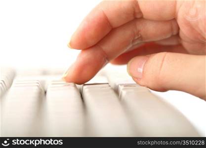 girl hands typing on keyboard macro close up