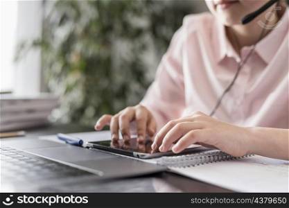 girl having online class her tablet