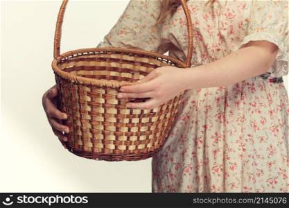 girl holding a basket. nice vintage style. girl holding a basket