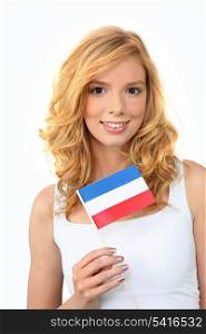 Girl holding Dutch flag