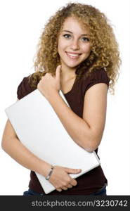 Girl Holding Laptop