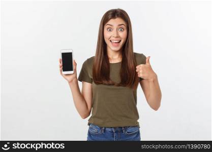 Girl Holding Smart Phone - Beautiful smiling girl holding a smart phone.. Girl Holding Smart Phone - Beautiful smiling girl holding a smart phone