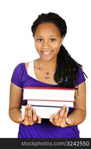 Girl holding text books