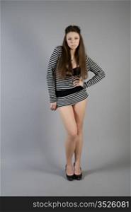girl in a short striped dress