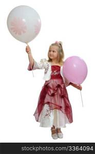 Girl in a smart dress holding a balloons.