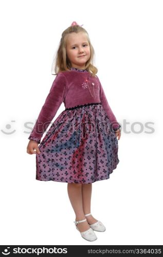 Girl in a smart dress on a white background, isolated