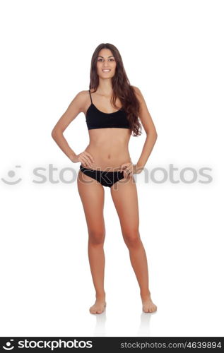 Girl in black underwear isolated on a white background