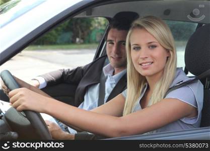 girl in driving lesson