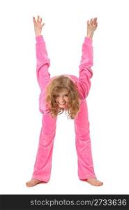 Girl in pink sport clothes represents letter H