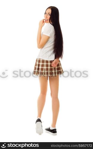 Girl in plaid skirt
