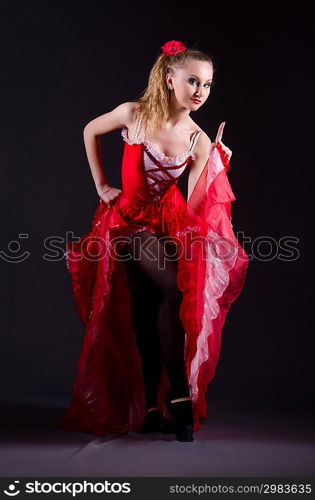 Girl in red dress dancing dance