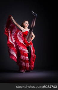 Girl in red dress dancing dance