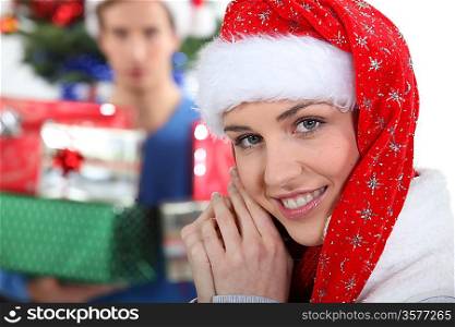 Girl in Santa hat