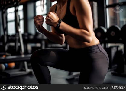 girl in the gym swinging with weights, woman doing fitness generative ai.