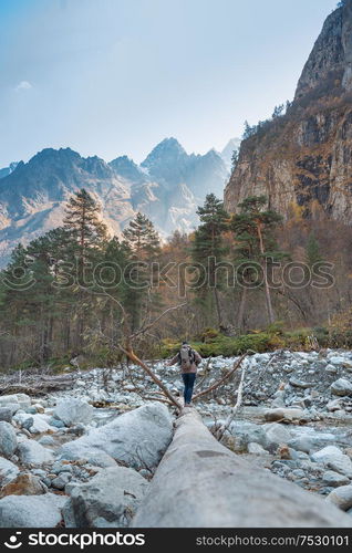 girl in the mountains. Autumn landscape