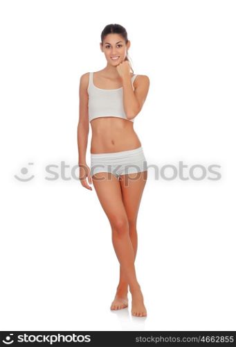 Girl in white underwear isolated with beautiful legs