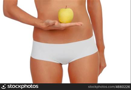 Girl in white underwear with a apple isolated