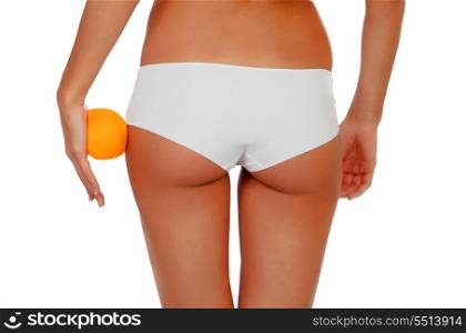 Girl in white underwear with a orange isolated