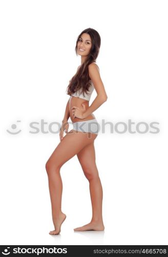 Girl in white underwear with long hair isolated