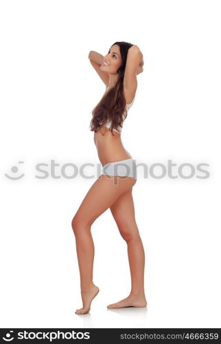 Girl in white underwear with long hair isolated