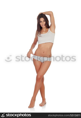 Girl in white underwear with long hair isolated