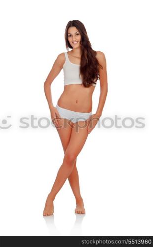 Girl in white underwear with long hair isolated