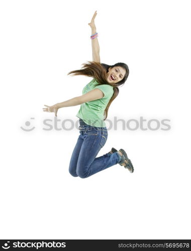 Girl jumping in the air