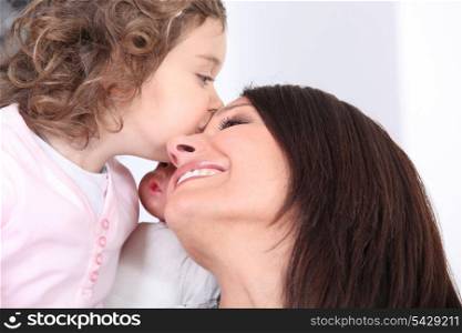 Girl kissing her mother