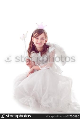 Girl like a little fairy isolated on white. Fairy girl isolated