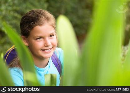 Girl Looking at Plants