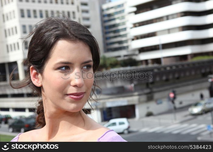 Girl looking away in urban environment