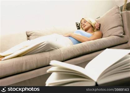 Girl lying on sofa
