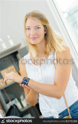 Girl modeling bracelet