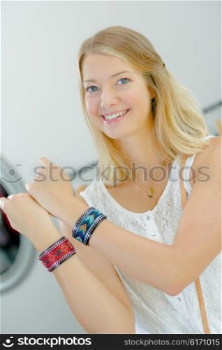 Girl modeling bracelets
