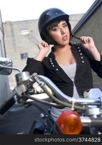 Girl on Motorcycle REady to Take a Ride