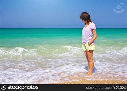 Girl on the beach. Conceptual scene.