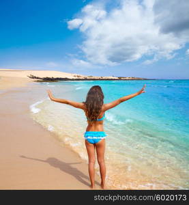 Girl on the beach Fuerteventura at Canary Islands of Spain