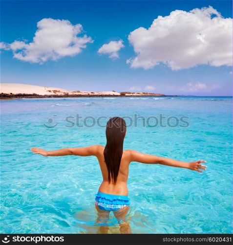 Girl on the beach Fuerteventura at Canary Islands of Spain