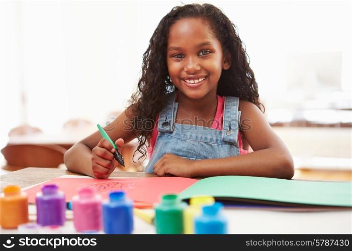 Girl Painting Picture On Table At Home