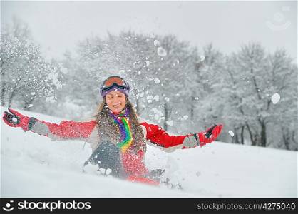 girl play with snow