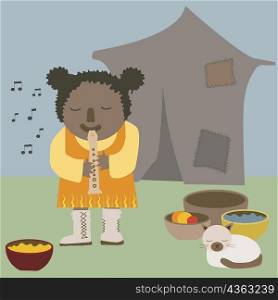 Girl playing a recorder