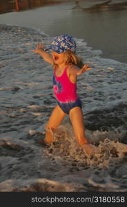 Girl playing in the water