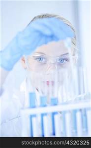 Girl playing scientist in lab