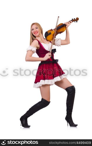 Girl playing violin on white